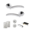 Senza Pari Crystal Door Handle Pack (Bathroom Set - 2.5" CE Bathroom Lock, 4" Slim Knuckle Hinges x2) - Polished Chrome - ADPSPM167CRCP12 - Choice Handles