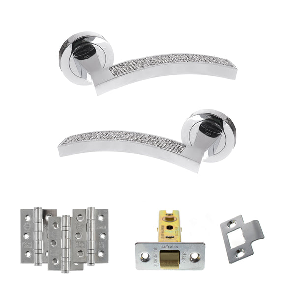 Senza Pari Crystal Door Handle Pack (Latch Set - 3" CE Latch, 3" Fire Rated Hinges x3) - Polished Chrome - ADPSPM167CRCP2 - Choice Handles