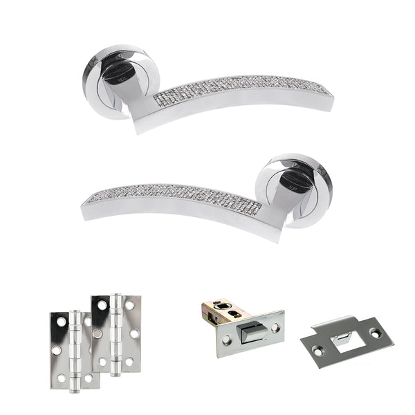Senza Pari Crystal Door Handle Pack (Latch Set - 2.5" Latch, 3" Hinges x2) - Polished Chrome - ADPSPM167CRCP7 - Choice Handles