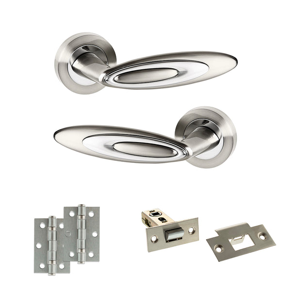 Senza Pari Elisse Door Handle Pack (Latch Set - 2.5" Latch, 3" Hinges x2) - Satin Nickel/Chrome Plate - ADPSPM222SNCP7 - Choice Handles