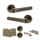 Senza Pari Andretta Door Handle Pack (Bathroom Set - 2.5" CE Bathroom Lock, 4" Fire Rated Hinges x3) - Antique Brass - ADPSPR160AB10 - Choice Handles