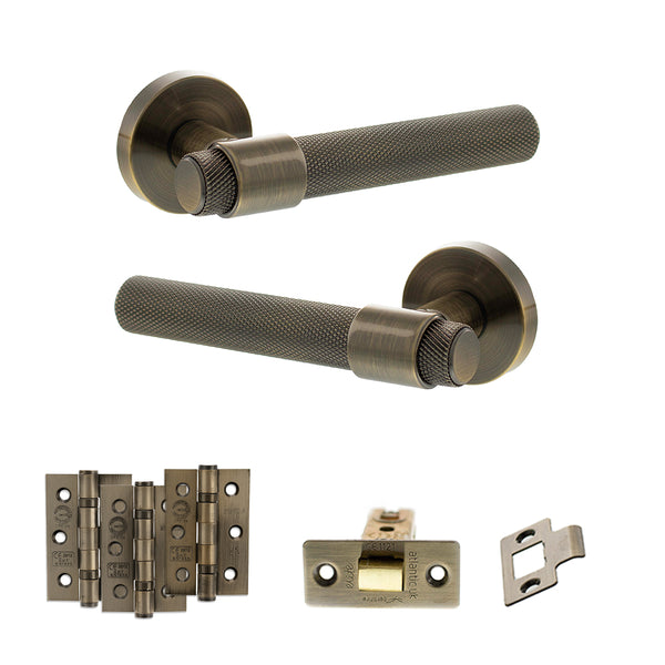 Senza Pari Andretta Door Handle Pack (Latch Set - 2.5" CE Latch, 3" Fire Rated Hinges x3) - Antique Brass - ADPSPR160AB1 - Choice Handles