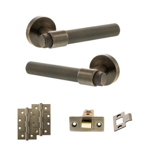 Senza Pari Andretta Door Handle Pack (Latch Set - 2.5" CE Latch, 4" Slim Knuckle Hinges x2) - Antique Brass - ADPSPR160AB5 - Choice Handles