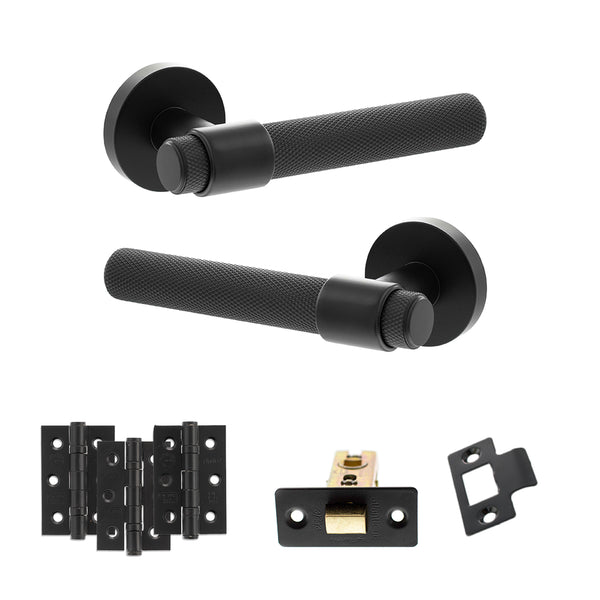 Senza Pari Andretta Door Handle Pack (Latch Set - 3" CE Latch, 3" Fire Rated Hinges x3) - Matt Black - ADPSPR160MB2 - Choice Handles