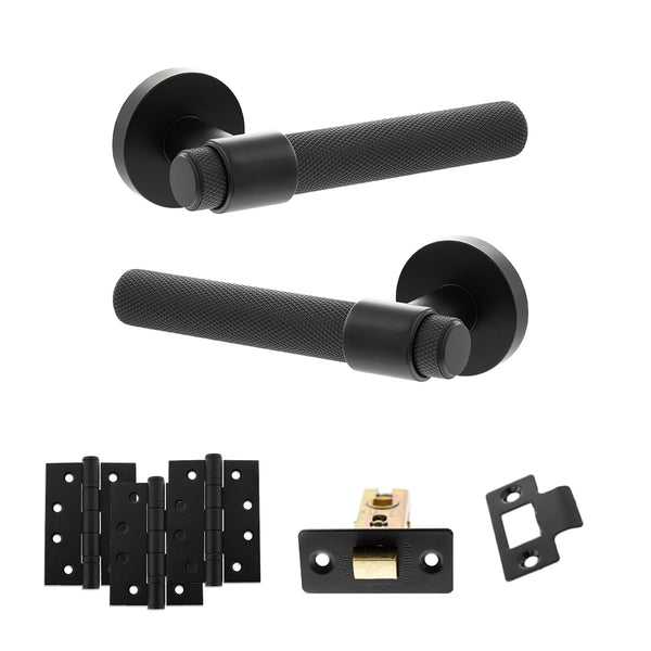 Senza Pari Andretta Door Handle Pack (Latch Set - 2.5" CE Latch, 4" Fire Rated Hinges x3) - Matt Black - ADPSPR160MB3 - Choice Handles