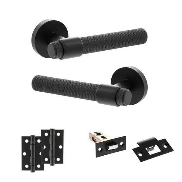 Senza Pari Andretta Door Handle Pack (Latch Set - 2.5" Latch, 3" Hinges x2) - Matt Black - ADPSPR160MB7 - Choice Handles