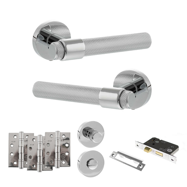 Senza Pari Andretta Door Handle Pack (Bathroom Set - 3" CE Bathroom Lock, 4" Fire Rated Hinges x3) - Polished Chrome - ADPSPR160PC11