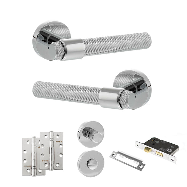 Senza Pari Andretta Door Handle Pack (Bathroom Set - 3" CE Bathroom Lock, 4" Slim Knuckle Hinges x2) - Polished Chrome - ADPSPR160PC13