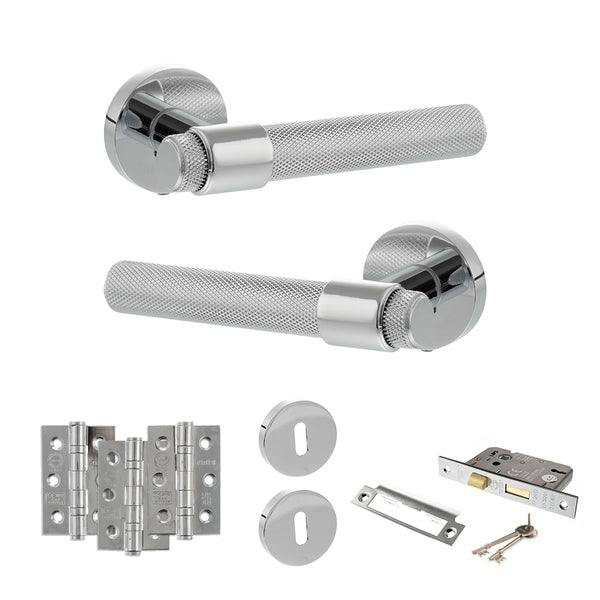 Senza Pari Andretta Door Handle Pack (3 Lever Lock Set - 3" CE Sashlock, 3" Fire Rated Hinges x3) - Polished Chrome - ADPSPR160PC15 - Choice Handles