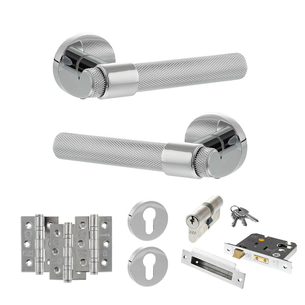 Senza Pari Andretta Door Handle Pack (Euro Lock Set - 2.5" CE Sashlock, 3" Fire Rated Hinges x3) - Polished Chrome - ADPSPR160PC20 - Choice Handles