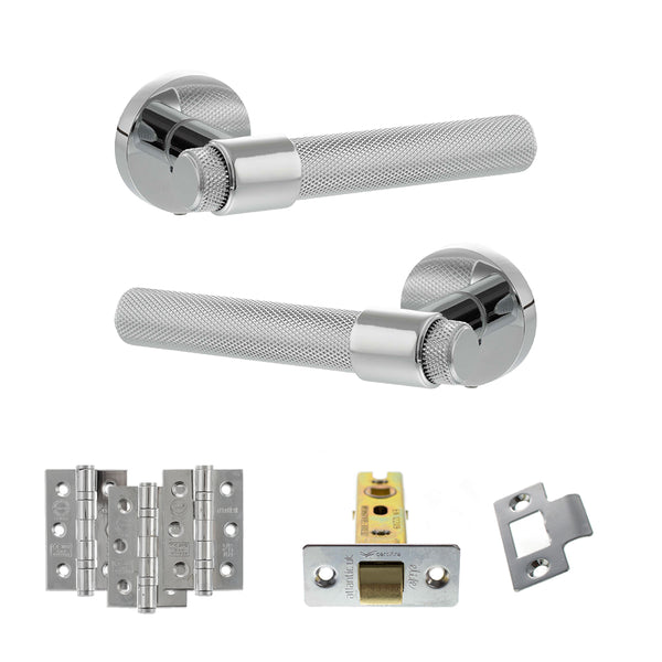 Senza Pari Andretta Door Handle Pack (Latch Set - 3" CE Latch, 3" Fire Rated Hinges x3) - Polished Chrome - ADPSPR160PC2 - Choice Handles