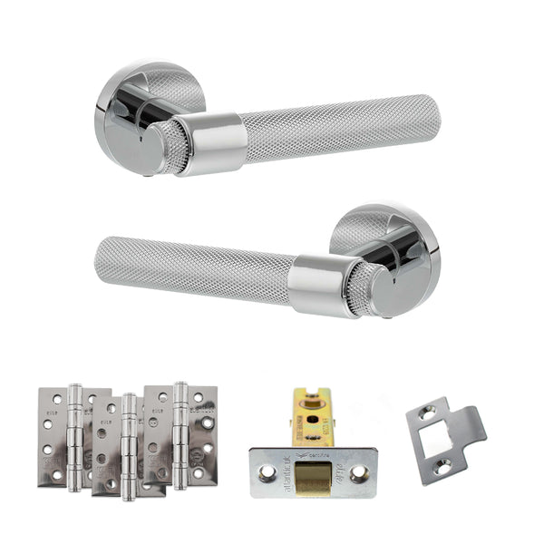 Senza Pari Andretta Door Handle Pack (Latch Set - 3" CE Latch, 4" Fire Rated Hinges x3) - Polished Chrome - ADPSPR160PC4 - Choice Handles