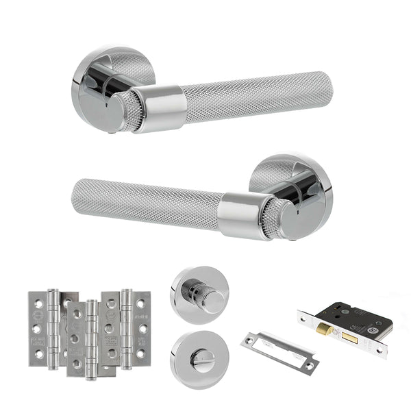 Senza Pari Andretta Door Handle Pack (Bathroom Set - 3" CE Bathroom Lock, 3" Fire Rated Hinges x3) - Polished Chrome - ADPSPR160PC9