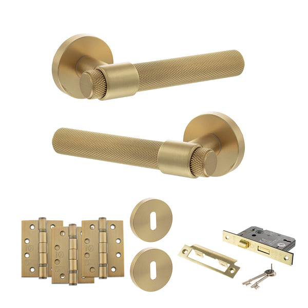 Senza Pari Andretta Door Handle Pack (3 Lever Lock Set - 2.5" CE Sashlock, 4" Fire Rated Hinges x3) - Satin Brass - ADPSPR160SB16 - Choice Handles