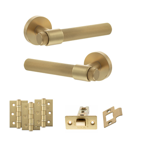 Senza Pari Andretta Door Handle Pack (Latch Set - 3" CE Latch, 3" Fire Rated Hinges x3) - Satin Brass - ADPSPR160SB2 - Choice Handles