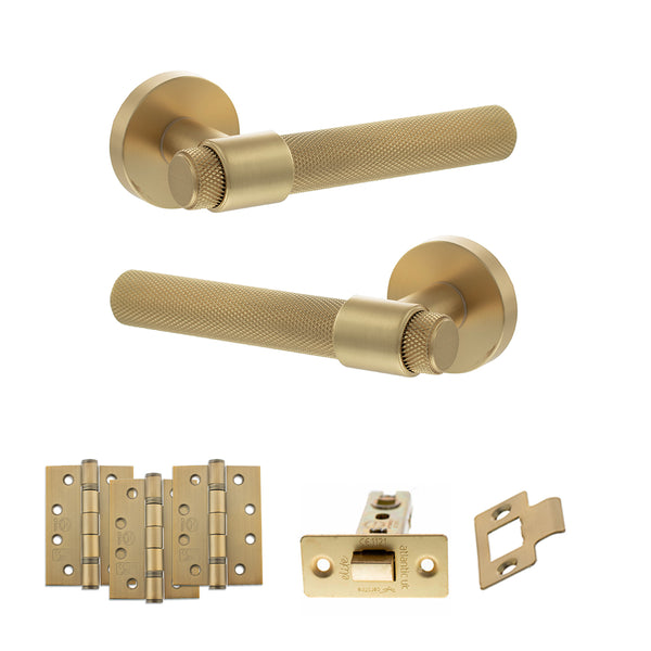Senza Pari Andretta Door Handle Pack (Latch Set - 2.5" CE Latch, 4" Fire Rated Hinges x3) - Satin Brass - ADPSPR160SB3 - Choice Handles