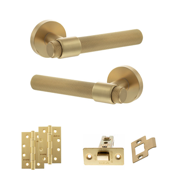Senza Pari Andretta Door Handle Pack (Latch Set - 3" CE Latch, 4" Slim Knuckle Hinges x2) - Satin Brass - ADPSPR160SB6 - Choice Handles