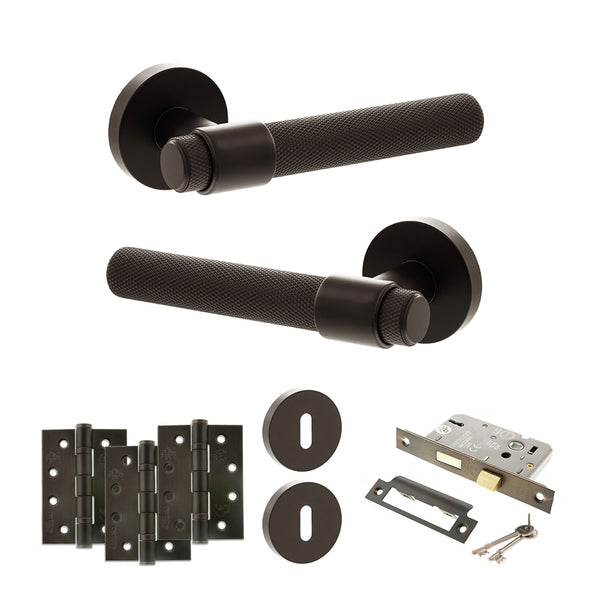 Senza Pari Andretta Door Handle Pack (3 Lever Lock Set - 2.5" CE Sashlock, 4" Fire Rated Hinges x3) - Urban Dark Bronze - ADPSPR160UDB16 - Choice Handles