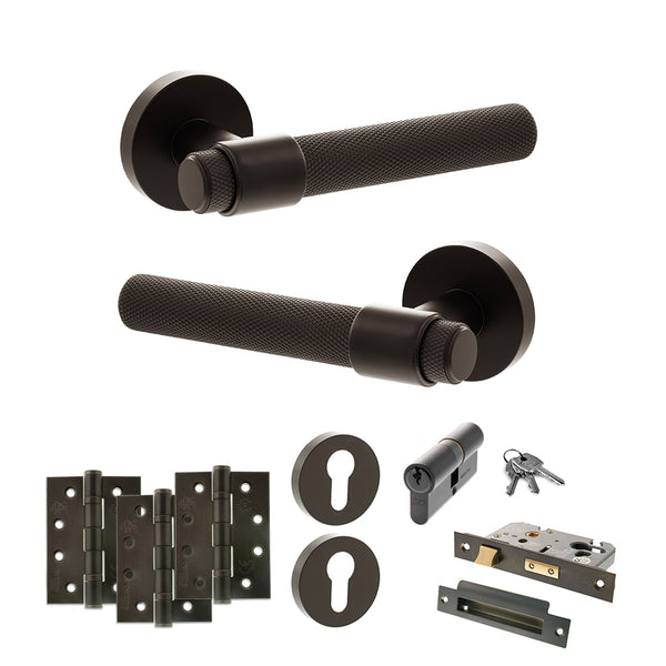 Senza Pari Andretta Door Handle Pack (Euro Lock Set - 3" CE Sashlock, 4" Fire Rated Hinges x3) - Urban Dark Bronze - ADPSPR160UDB23 - Choice Handles