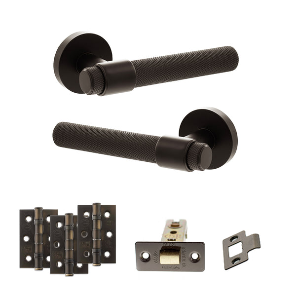 Senza Pari Andretta Door Handle Pack (Latch Set - 3" CE Latch, 3" Fire Rated Hinges x3) - Urban Dark Bronze - ADPSPR160UDB2 - Choice Handles