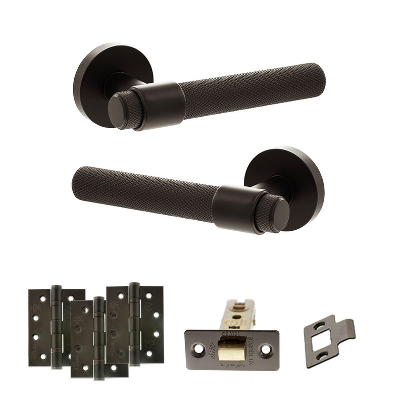 Senza Pari Andretta Door Handle Pack (Latch Set - 3" CE Latch, 4" Fire Rated Hinges x3) - Urban Dark Bronze - ADPSPR160UDB4 - Choice Handles