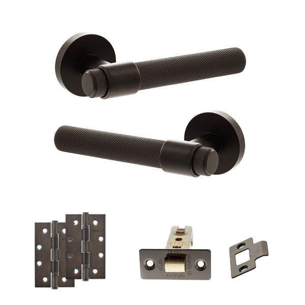Senza Pari Andretta Door Handle Pack (Latch Set - 2.5" CE Latch, 4" Slim Knuckle Hinges x2) - Urban Dark Bronze - ADPSPR160UDB5 - Choice Handles