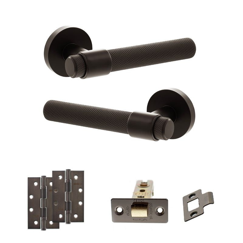 Senza Pari Andretta Door Handle Pack (Latch Set - 2.5" CE Latch, 4" Slim Knuckle Hinges x2) - Urban Dark Bronze - ADPSPR160UDB5 - Choice Handles