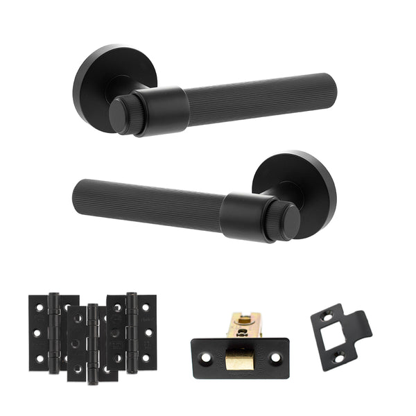 Senza Pari Fasana Door Handle Pack (Latch Set - 2.5" CE Latch, 3" Fire Rated Hinges x3) - Matt Black - ADPSPR165MB1 - Choice Handles
