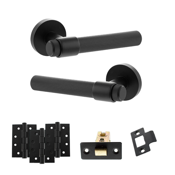 Senza Pari Fasana Door Handle Pack (Latch Set - 2.5" CE Latch, 4" Fire Rated Hinges x3) - Matt Black - ADPSPR165MB3 - Choice Handles