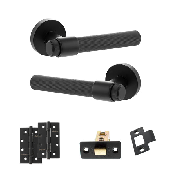 Senza Pari Fasana Door Handle Pack (Latch Set - 3" CE Latch, 4" Slim Knuckle Hinges x2) - Matt Black - ADPSPR165MB6 - Choice Handles