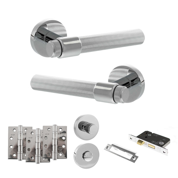 Senza Pari Fasana Door Handle Pack (Bathroom Set - 2.5" CE Bathroom Lock, 4" Fire Rated Hinges x3) - Polished Chrome - ADPSPR165PC10 - Choice Handles