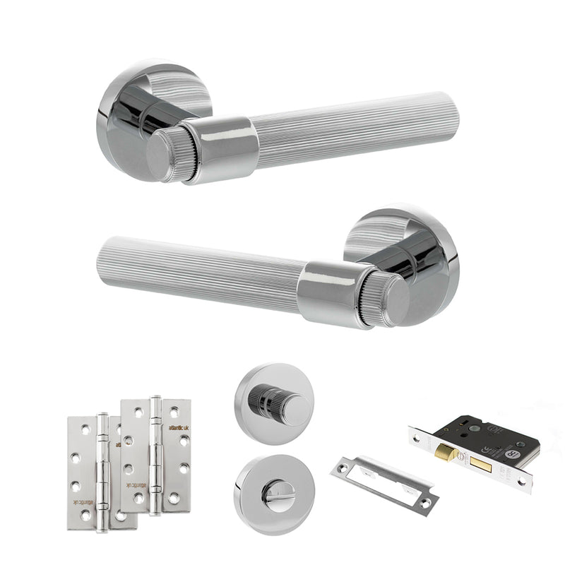 Senza Pari Fasana Door Handle Pack (Bathroom Set - 3" CE Bathroom Lock, 4" Slim Knuckle Hinges x2) - Polished Chrome - ADPSPR165PC13 - Choice Handles