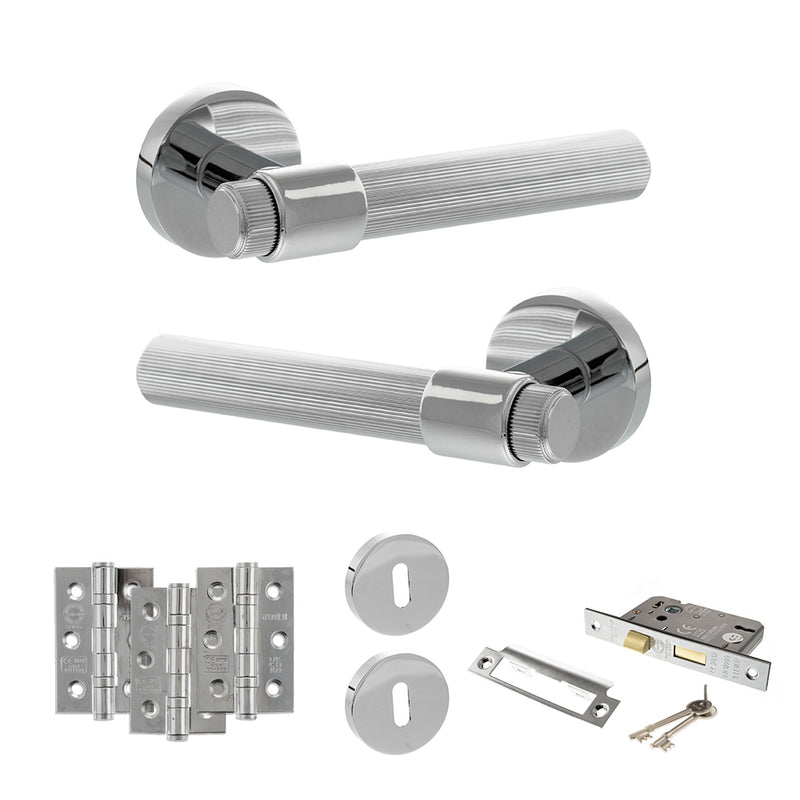 Senza Pari Fasana Door Handle Pack (3 Lever Lock Set - 2.5" CE Sashlock, 3" Fire Rated Hinges x3) - Polished Chrome - ADPSPR165PC14 - Choice Handles