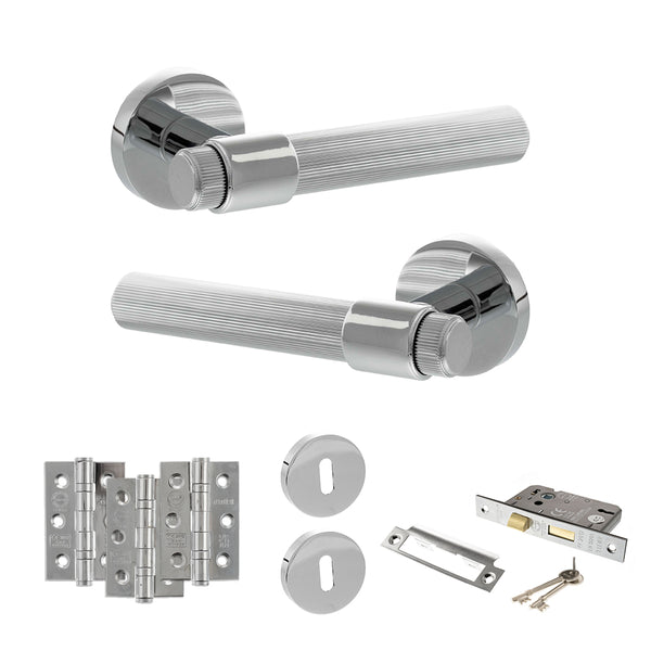 Senza Pari Fasana Door Handle Pack (3 Lever Lock Set - 3" CE Sashlock, 3" Fire Rated Hinges x3) - Polished Chrome - ADPSPR165PC15 - Choice Handles