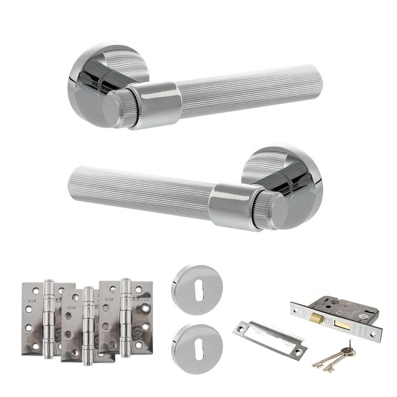Senza Pari Fasana Door Handle Pack (3 Lever Lock Set - 3" CE Sashlock, 4" Fire Rated Hinges x3) - Polished Chrome - ADPSPR165PC17 - Choice Handles