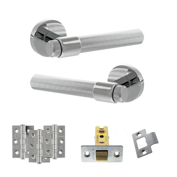 Senza Pari Fasana Door Handle Pack (Latch Set - 3" CE Latch, 3" Fire Rated Hinges x3) - Polished Chrome - ADPSPR165PC2 - Choice Handles