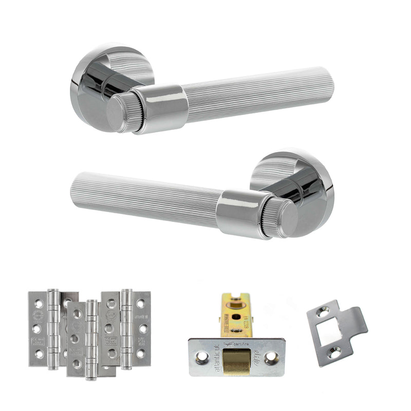 Senza Pari Fasana Door Handle Pack (Latch Set - 3" CE Latch, 3" Fire Rated Hinges x3) - Polished Chrome - ADPSPR165PC2 - Choice Handles
