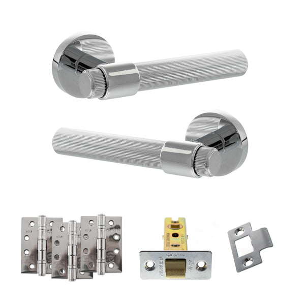 Senza Pari Fasana Door Handle Pack (Latch Set - 3" CE Latch, 4" Fire Rated Hinges x3) - Polished Chrome - ADPSPR165PC4 - Choice Handles