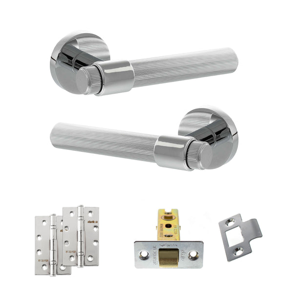 Senza Pari Fasana Door Handle Pack (Latch Set - 2.5" CE Latch, 4" Slim Knuckle Hinges x2) - Polished Chrome - ADPSPR165PC5 - Choice Handles