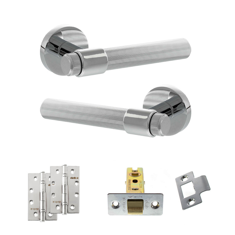 Senza Pari Fasana Door Handle Pack (Latch Set - 3" CE Latch, 4" Slim Knuckle Hinges x2) - Polished Chrome - ADPSPR165PC6 - Choice Handles