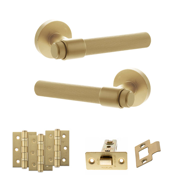 Senza Pari Fasana Door Handle Pack (Latch Set - 2.5" CE Latch, 3" Fire Rated Hinges x3) - Satin Brass - ADPSPR165SB1 - Choice Handles