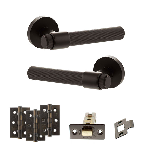 Senza Pari Fasana Door Handle Pack (Latch Set - 3" CE Latch, 3" Fire Rated Hinges x3) - Urban Dark Bronze - ADPSPR165UDB2 - Choice Handles