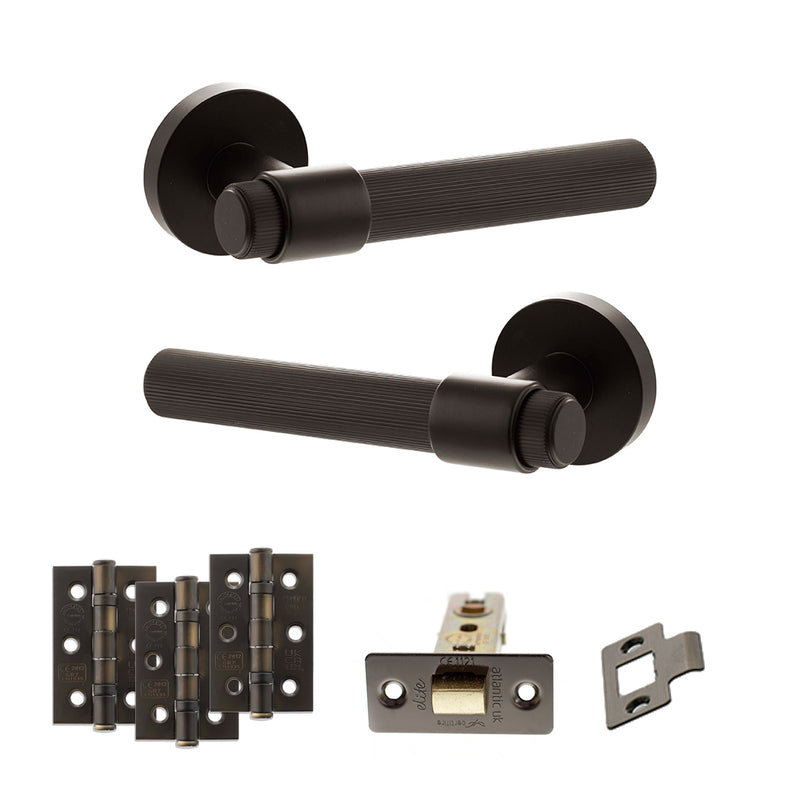 Senza Pari Fasana Door Handle Pack (Latch Set - 3" CE Latch, 3" Fire Rated Hinges x3) - Urban Dark Bronze - ADPSPR165UDB2 - Choice Handles