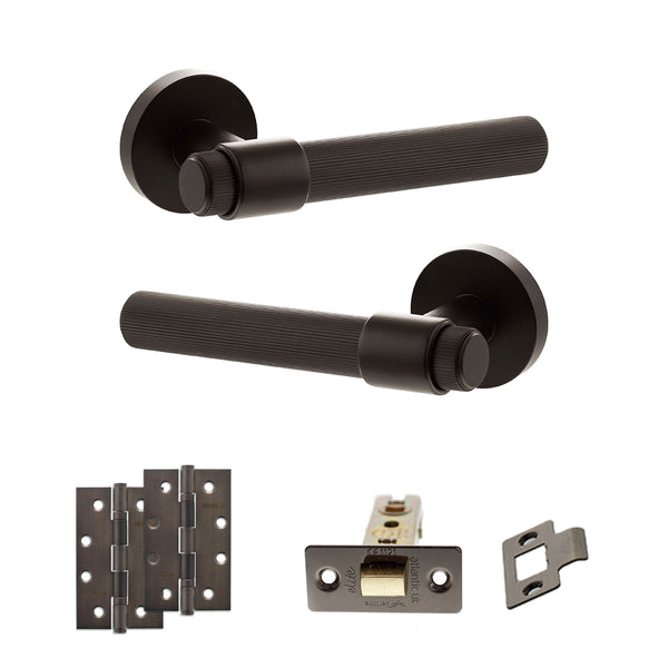 Senza Pari Fasana Door Handle Pack (Latch Set - 3" CE Latch, 4" Slim Knuckle Hinges x2) - Urban Dark Bronze - ADPSPR165UDB6 - Choice Handles