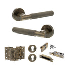 Senza Pari Rosarno Door Handle Pack (Euro Lock Set - 2.5" CE Sashlock, 3" Fire Rated Hinges x3) - Antique Brass - ADPSPR170AB20 - Choice Handles