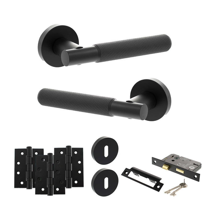 Senza Pari Rosarno Door Handle Pack (3 Lever Lock Set - 3" CE Sashlock, 4" Fire Rated Hinges x3) - Matt Black - ADPSPR170MB17 - Choice Handles