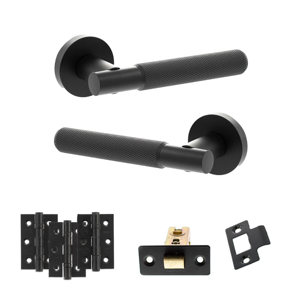 Senza Pari Rosarno Door Handle Pack (Latch Set - 3" CE Latch, 3" Fire Rated Hinges x3) - Matt Black - ADPSPR170MB2 - Choice Handles