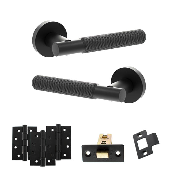 Senza Pari Rosarno Door Handle Pack (Latch Set - 3" CE Latch, 4" Fire Rated Hinges x3) - Matt Black - ADPSPR170MB4 - Choice Handles