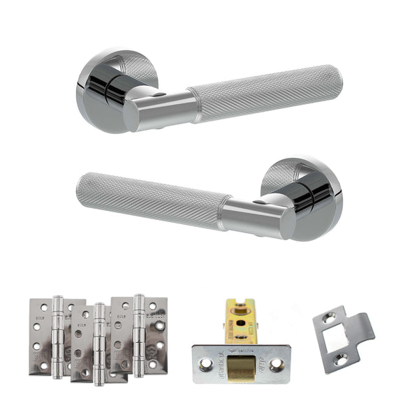Senza Pari Rosarno Door Handle Pack (Latch Set - 2.5" CE Latch, 4" Fire Rated Hinges x3) - Polished Chrome - ADPSPR170PC3 - Choice Handles
