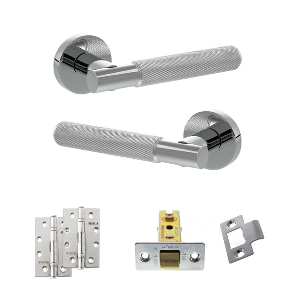 Senza Pari Rosarno Door Handle Pack (Latch Set - 2.5" CE Latch, 4" Slim Knuckle Hinges x2) - Polished Chrome - ADPSPR170PC5 - Choice Handles